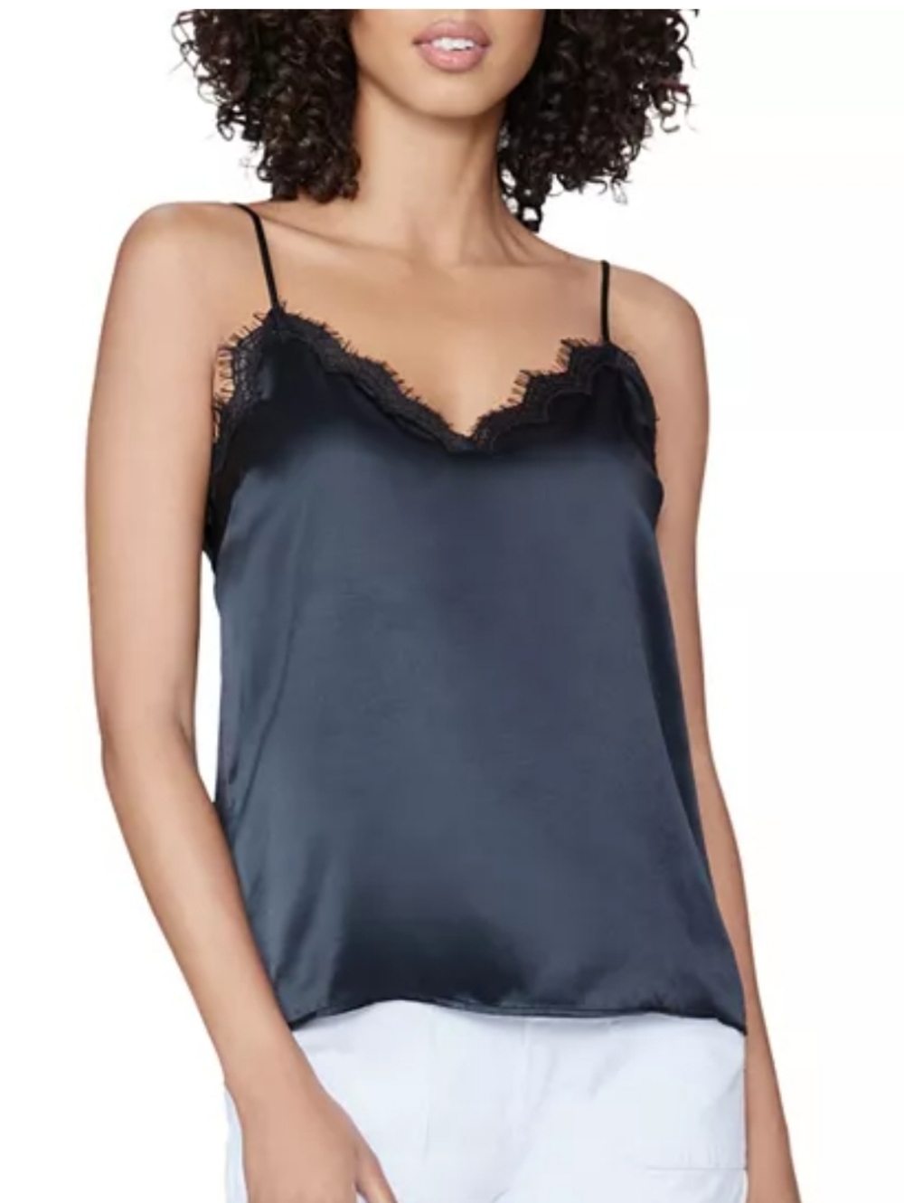 PAIGE Navy Silk Lace-Trim Camisole